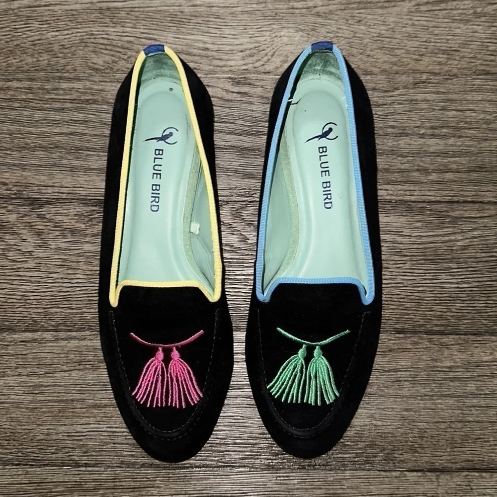 Blue Bird suede embroidered tassel loafers
